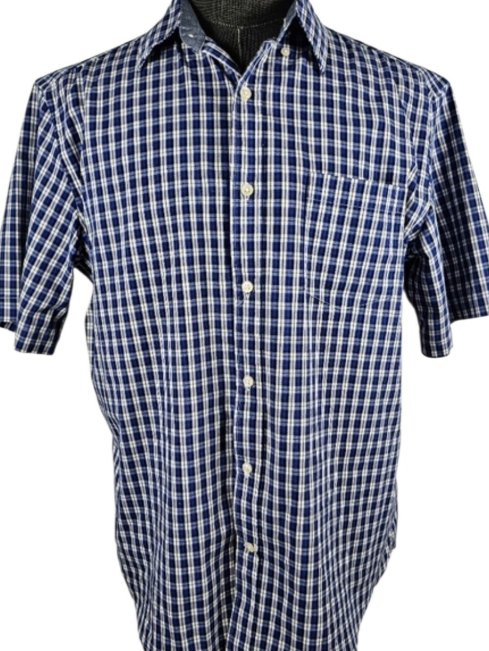 Mason James Men's Stretch Blue Plaid Short Sleeve Size L